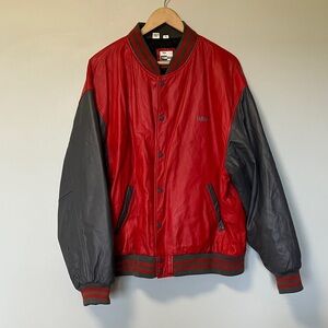 Yamaha Vintage Leather Red and Gray Bomber Jacket